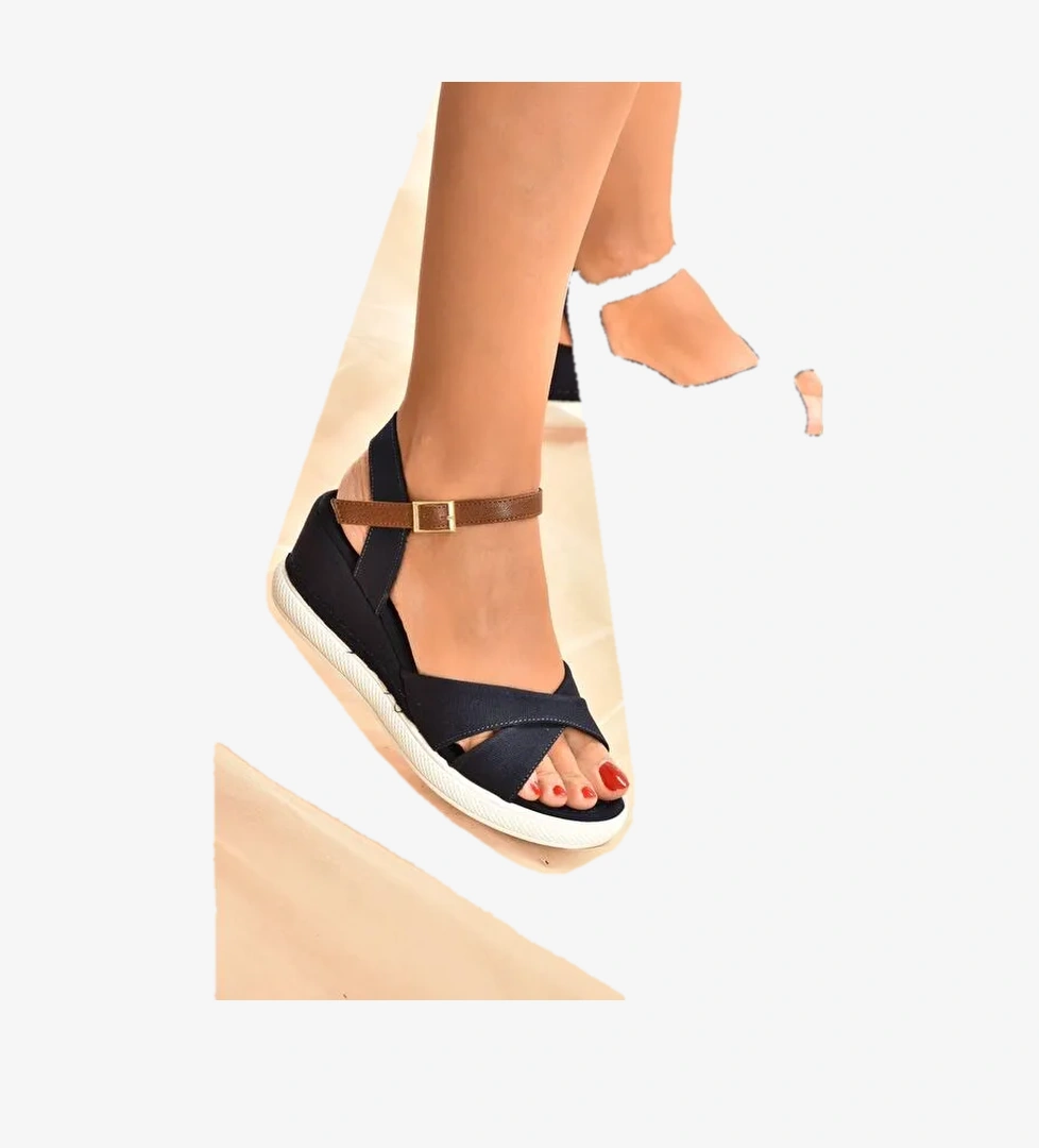 K674305005 Lacivert Dolgu Taban Kadın Topuklu Sandalet - Görsel 1