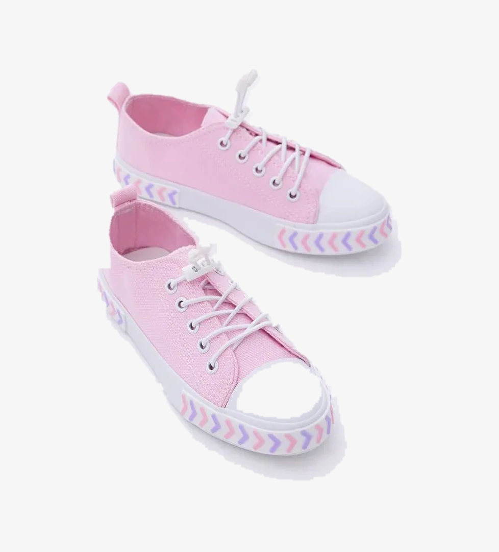 Çocuk Unisex Pembe Rahat Kalıp Ok Detaylı Lastik Bağcıklı Kumaş Spor Ayakkabı