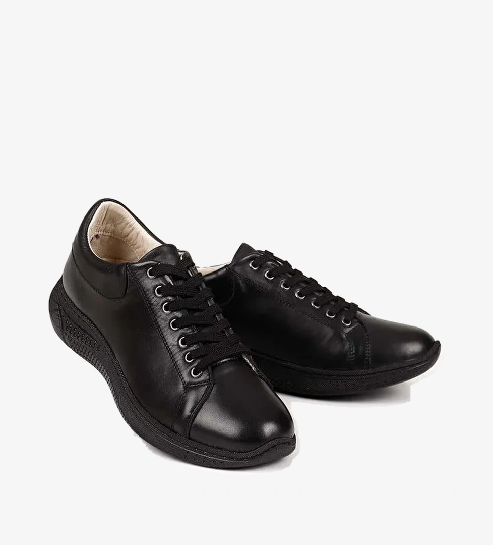 Hakiki Deri Yuvarlak Burun Dolgu Taban Bağcıklı Kadın Sneaker 42450 - Görsel 1