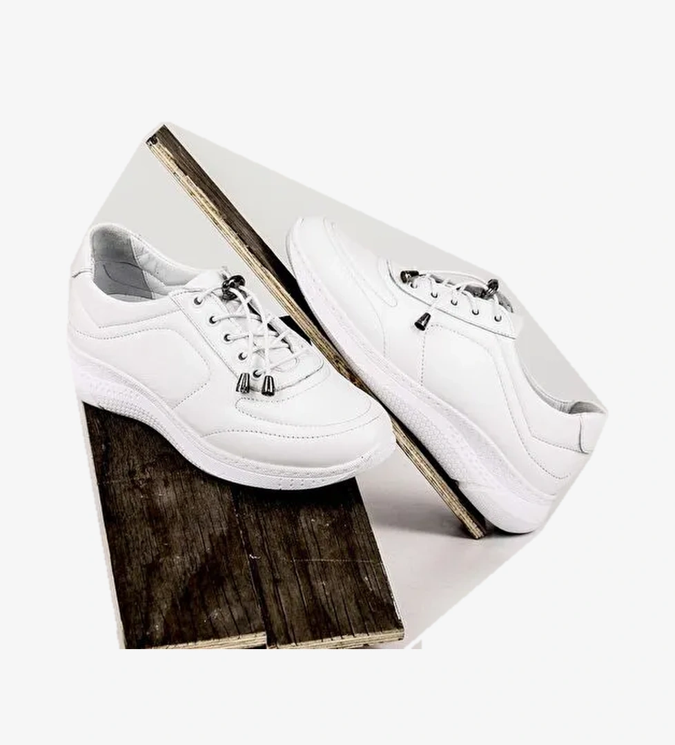 Hakiki Deri Yuvarlak Burun Dolgu Taban Bağcıklı Kadın Sneaker 42320 - Görsel 1