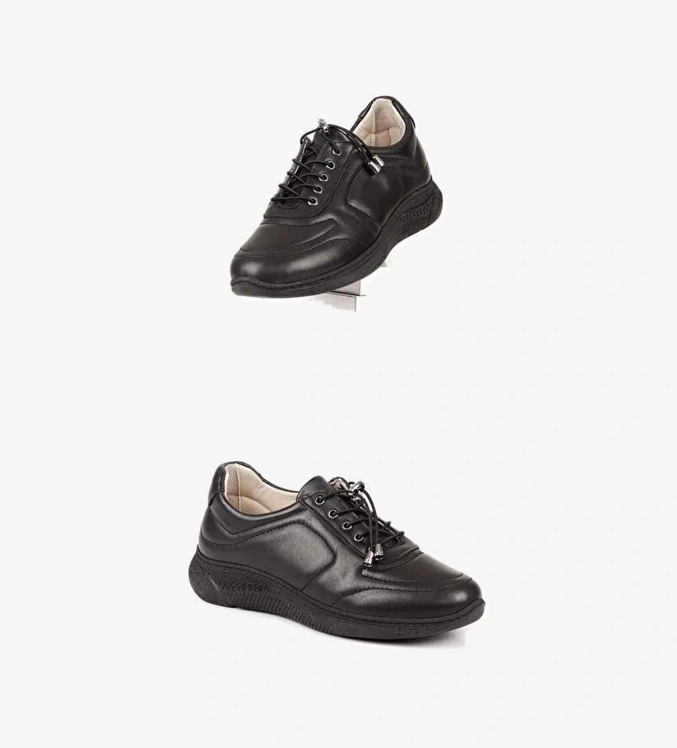 Hakiki Deri Yuvarlak Burun Dolgu Taban Bağcıklı Kadın Sneaker 42320 - Görsel 1