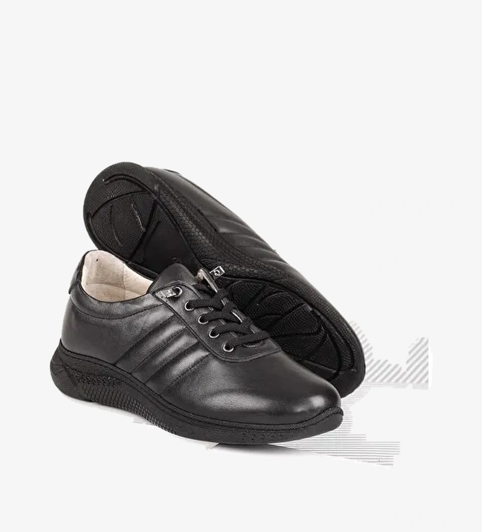 Hakiki Deri Yuvarlak Burun Dolgu Taban Bağcıklı Kadın Sneaker 42215 - Görsel 1