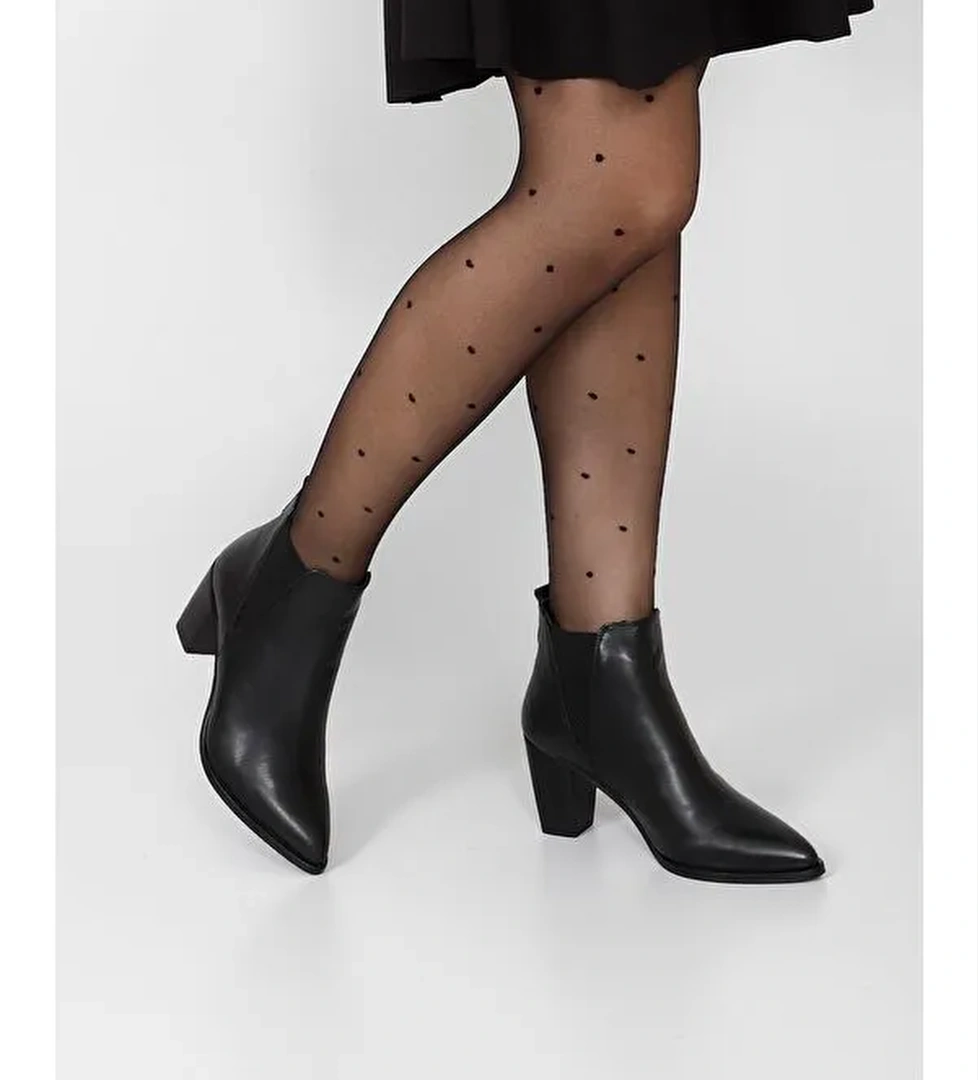 Hakiki Deri Sivri Burun Topuklu Lastikli Kadın Günlük Bot 39498 - Görsel 1