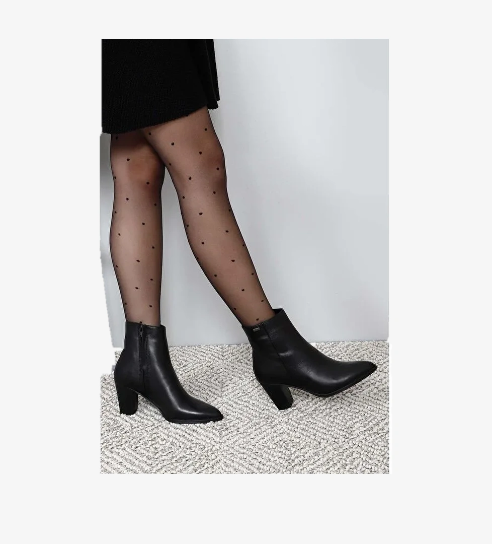 Hakiki Deri Sivri Burun Kauçuk Taban Topuklu Fermuarlı Kadın Günlük Bot 57407 - Görsel 1