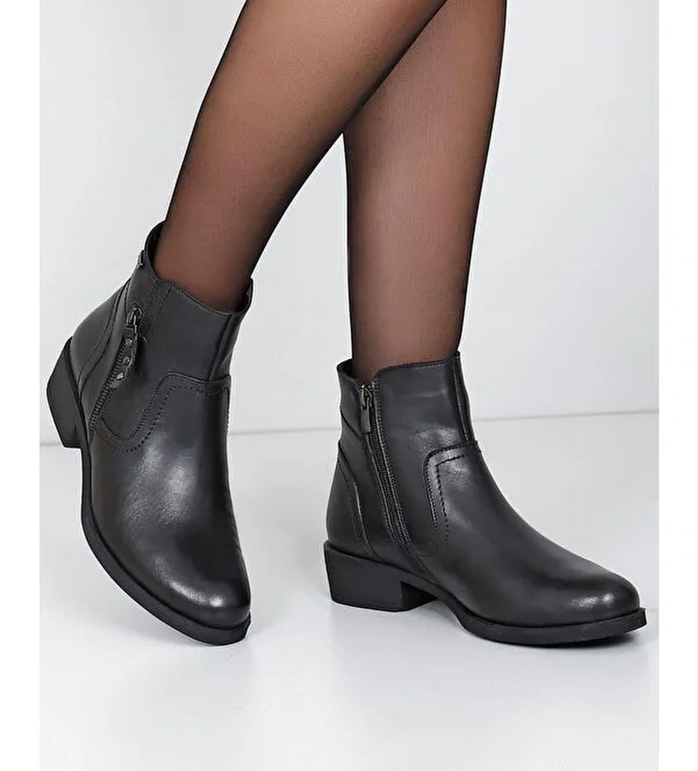 Gönderi̇(r) Hakiki Deri Yuvarlak Burun Topuklu Fermuarlı Püsküllü Kadın Günlük Bot 47440 model görseli