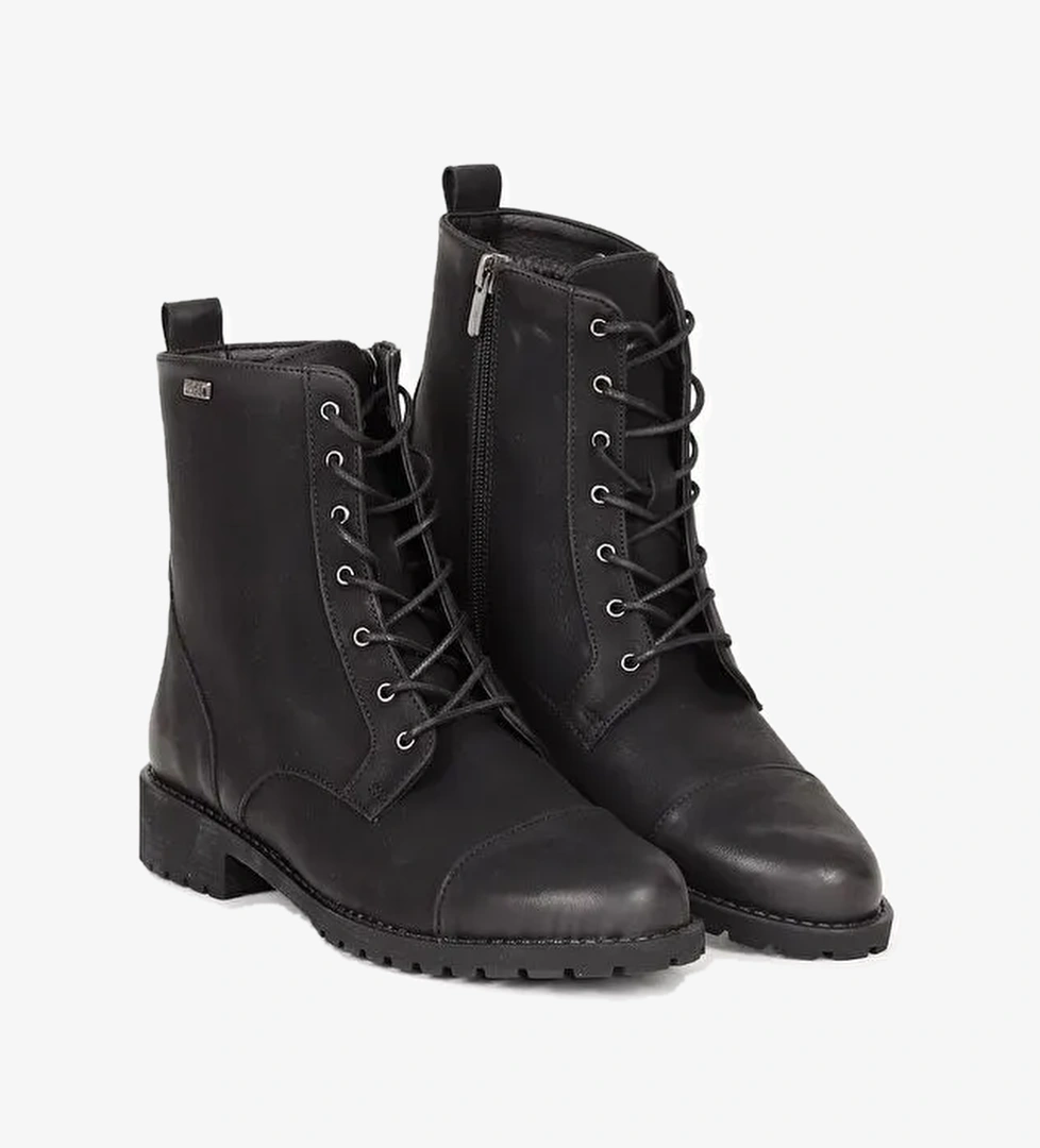 Yuvarlak Burun Kauçuk Taban Topuklu Fermuarlı Bağcıklı Kadın Günlük Postal Bot 20498 - Görsel 1