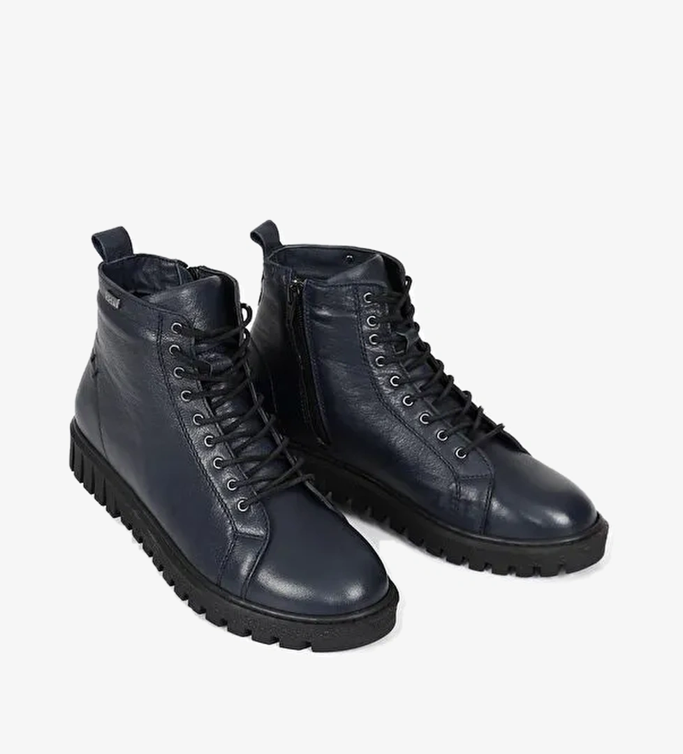 Hakiki Deri Yuvarlak Burun Kauçuk Taban Fermuarlı Bağcıklı Kadın Günlük Bot 10402 - Görsel 1