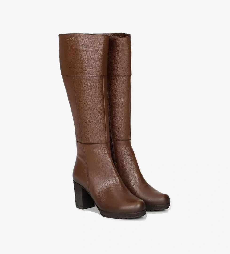 Gönderi̇(r) Hakiki Deri Yuvarlak Burun Kauçuk Taban Topuklu Fermuarlı Kadın Günlük Çizme 44602 model görseli