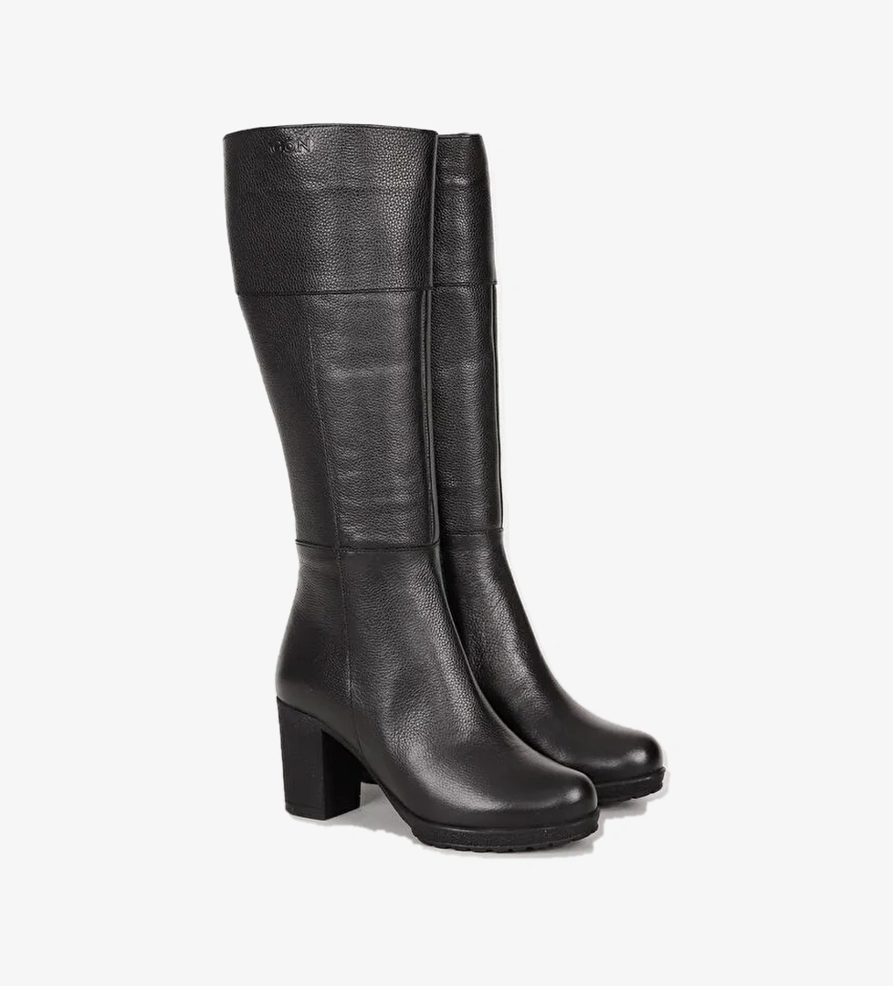 Hakiki Deri Yuvarlak Burun Kauçuk Taban Topuklu Fermuarlı Kadın Günlük Çizme 44602 - Görsel 1