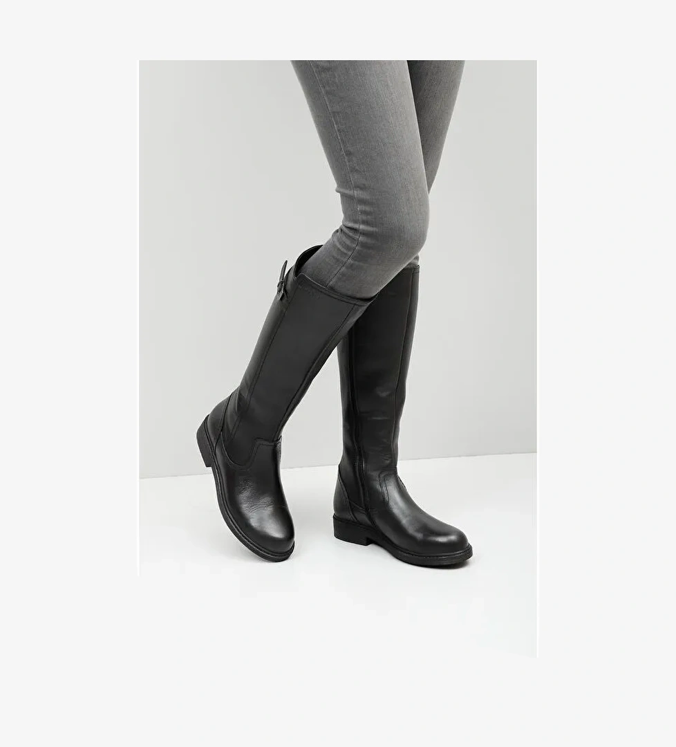 Gönderi̇(r) Hakiki Deri Yuvarlak Burun Kauçuk Taban Topuklu Fermuarlı Tokalı Kadın Günlük Çizme 44570 model görseli