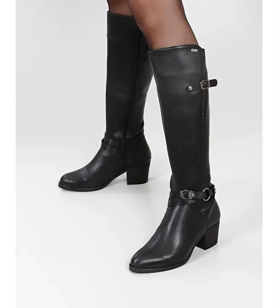 Sivri Burun Topuklu Fermuarlı Tokalı Kadın Günlük Çizme 20562 - Görsel 1