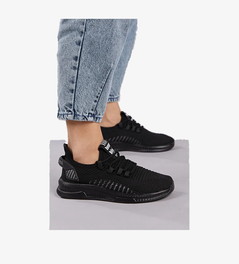 Unisex Siyah Poli Taban Tekstil Kumaş Bağcıklı Spor Ayakkabı