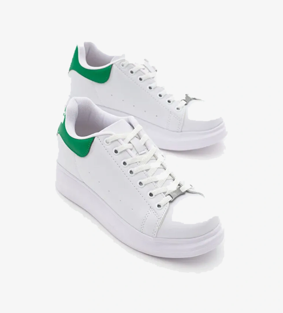 Unisex Beyaz Yeşil Rahat Kalıp Yüksek Taban Bağcıklı Spor Ayakkabı