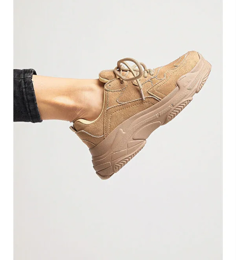 Kadın Vizon Yüksek Taban Bağcıklı Spor Ayakkabı