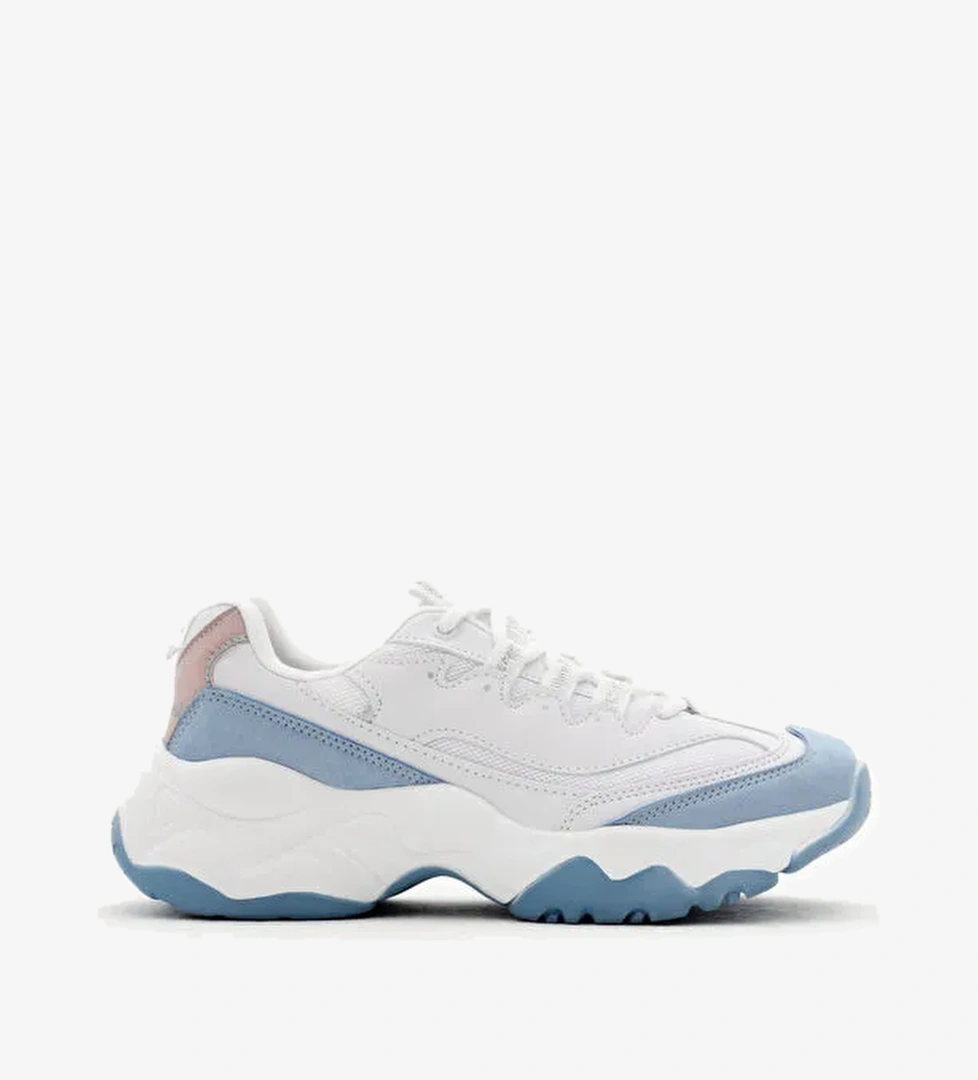 Kadın Beyaz Mavi Rahat Kalıp Yüksek Taban Bağcıklı Spor Ayakkabı