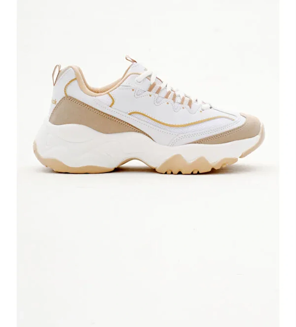 Kadın Bej Rahat Kalıp Yüksek Taban Bağcıklı Spor Ayakkabı