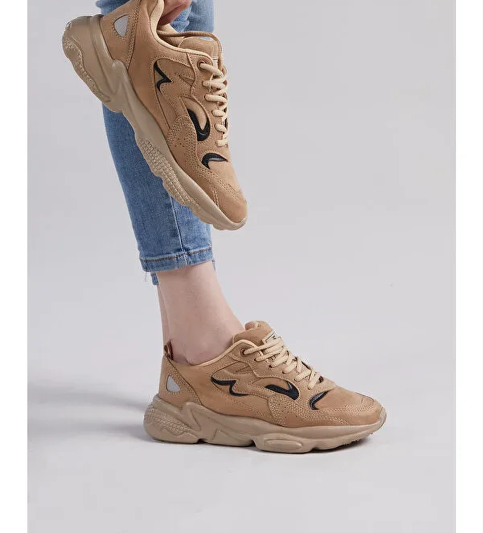 Unisex Toprak Rahat Kalıp Yüksek Taban Bağcıklı Spor Ayakkabı