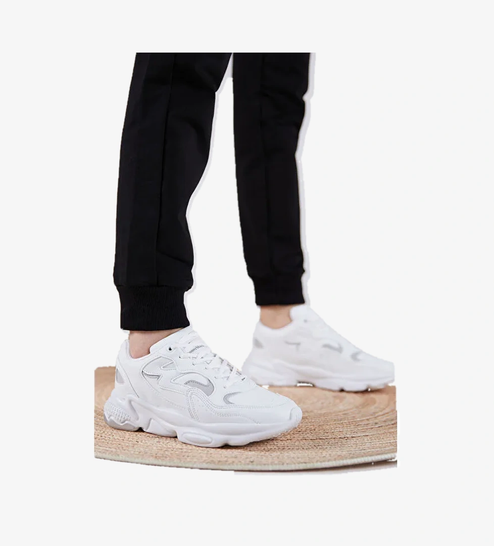 Unisex Beyaz Rahat Kalıp Yüksek Taban Bağcıklı Spor Ayakkabı