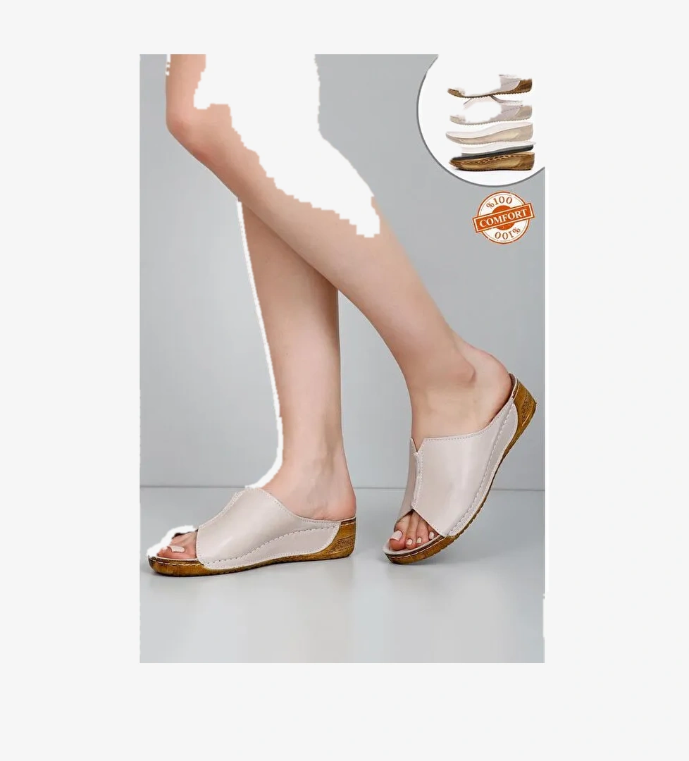 Hakiki Dolgu Tabanlı Deri Kadın Terlik 42313 - Görsel 1