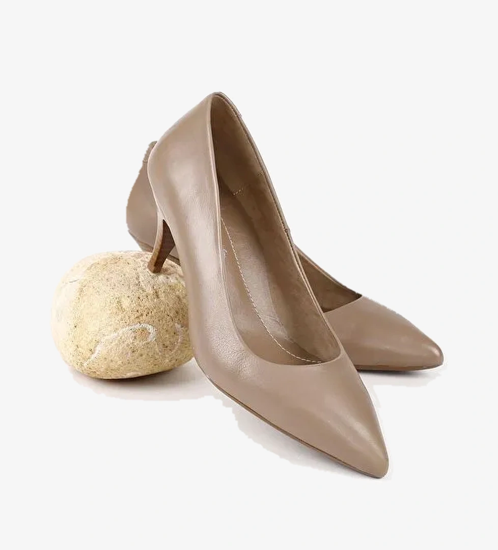 Hakiki Deri Sivri Burun İnce Orta Topuklu Stiletto Kadın Ayakkabı 24236 - Görsel 1