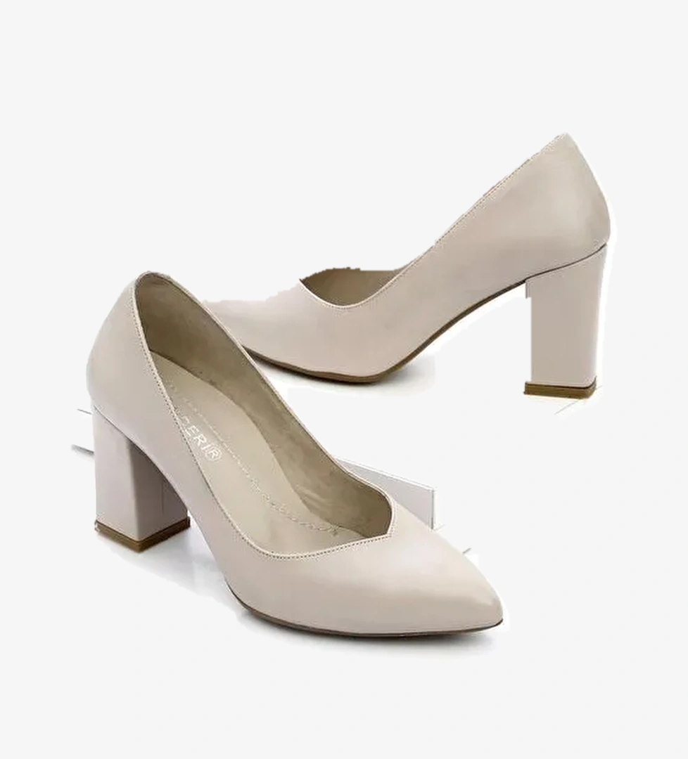 Hakiki Deri Sivri Burun Yüksek Kalın Topuklu Kadın Ayakkabı 24171 - Görsel 1