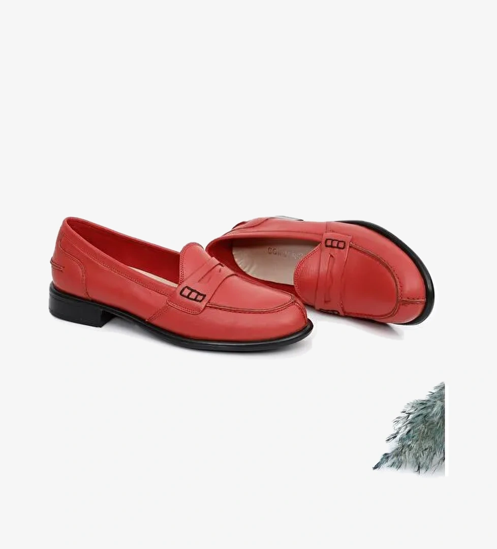 Hakiki Deri Yuvarlak Burun Kısa Topuklu Loafer Kadın Günlük Ayakkabı 24138 - Görsel 1