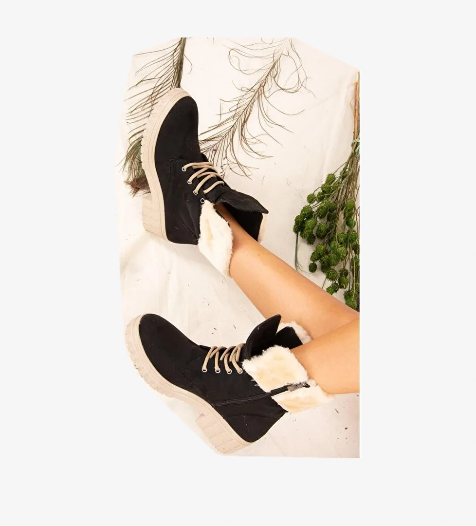 J848200602 Siyah/Bej Kadın Bot - Görsel 1