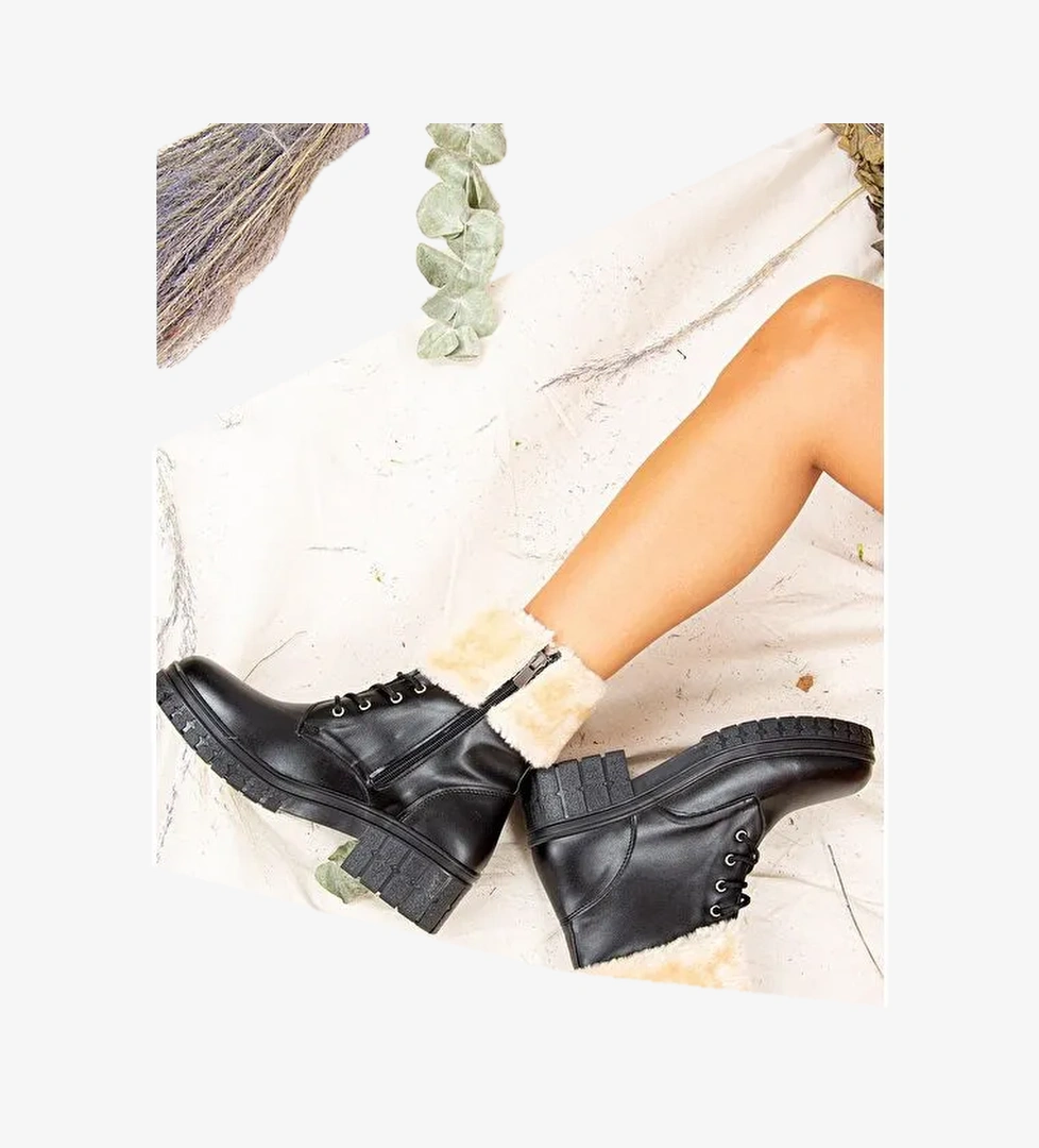 J848200609 Siyah/Bej Kadın Bot - Görsel 1