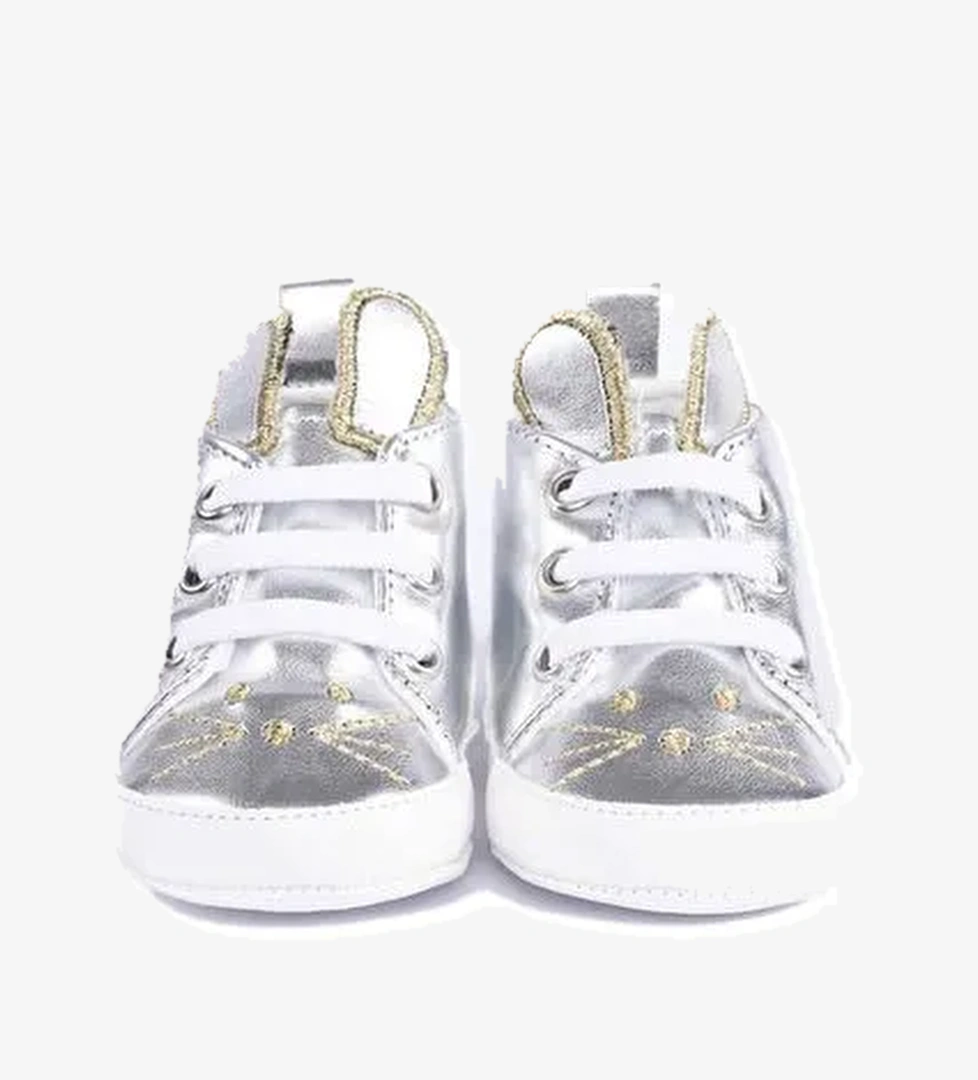 Tavşan Nakışlı Gümüş Rugan Patik