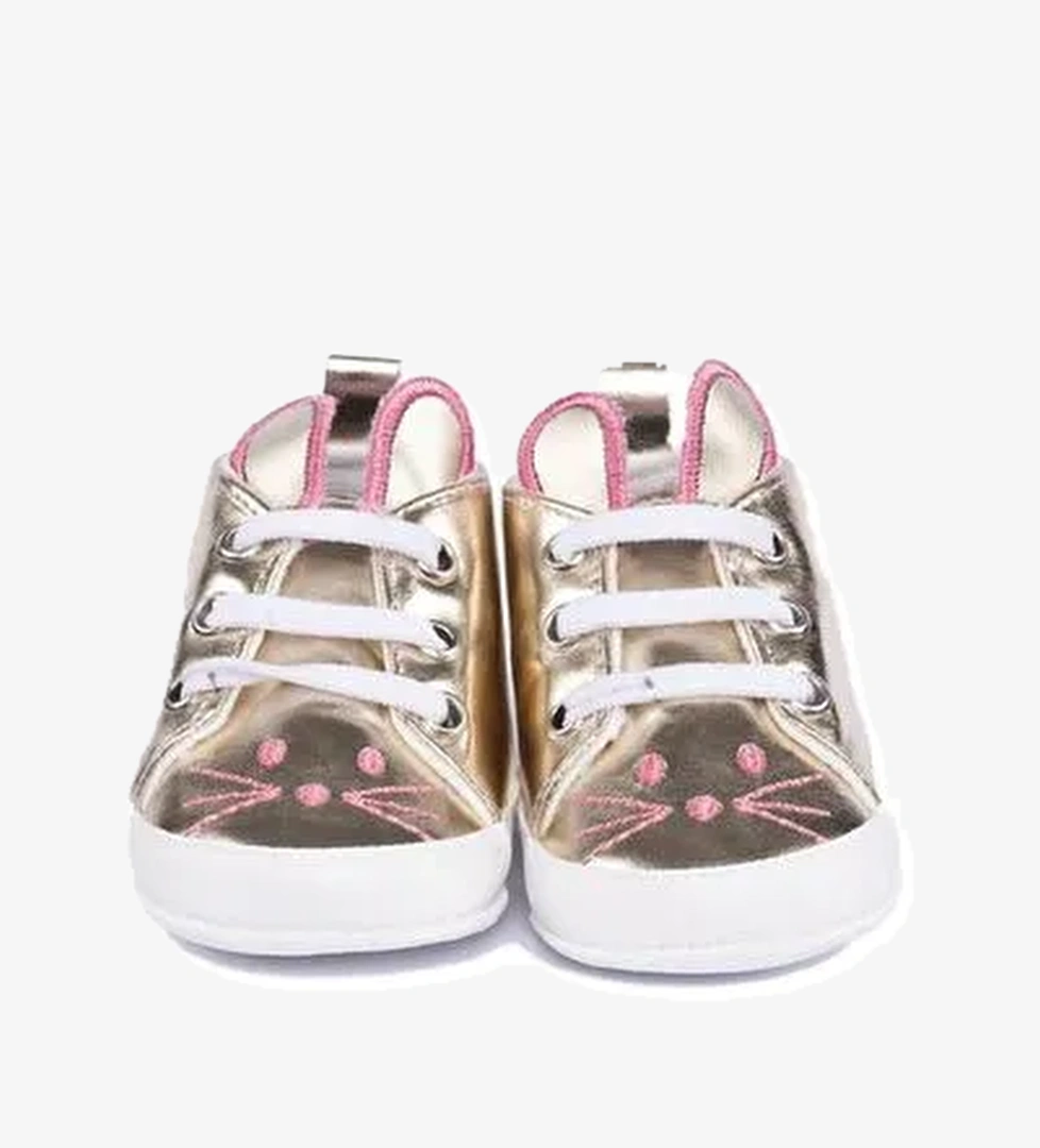 Tavşan Nakışlı Gold Rugan Patik - Görsel 1