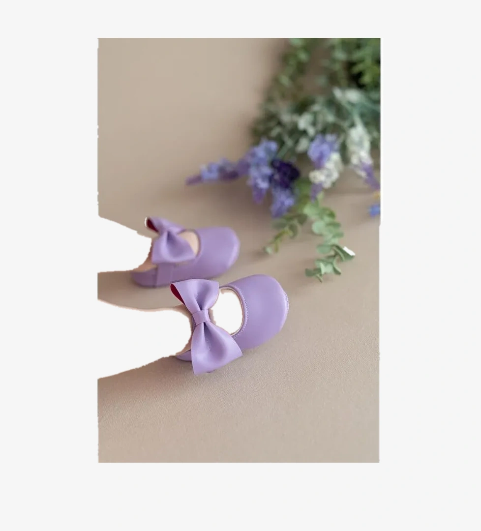 Lila Kız Bebek Suni Deri Fiyonklu Babet Patik