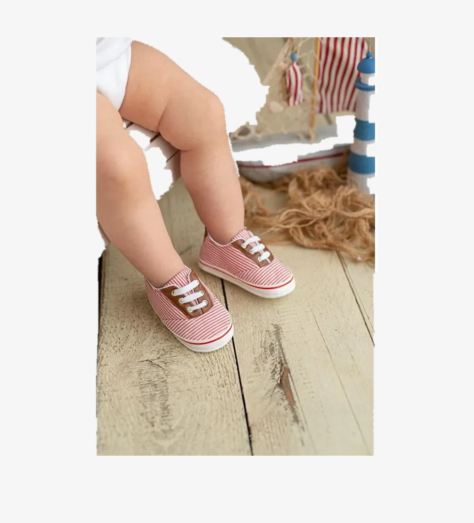 Kırmızı Çizgili Kız Bebek Patik - Görsel 1