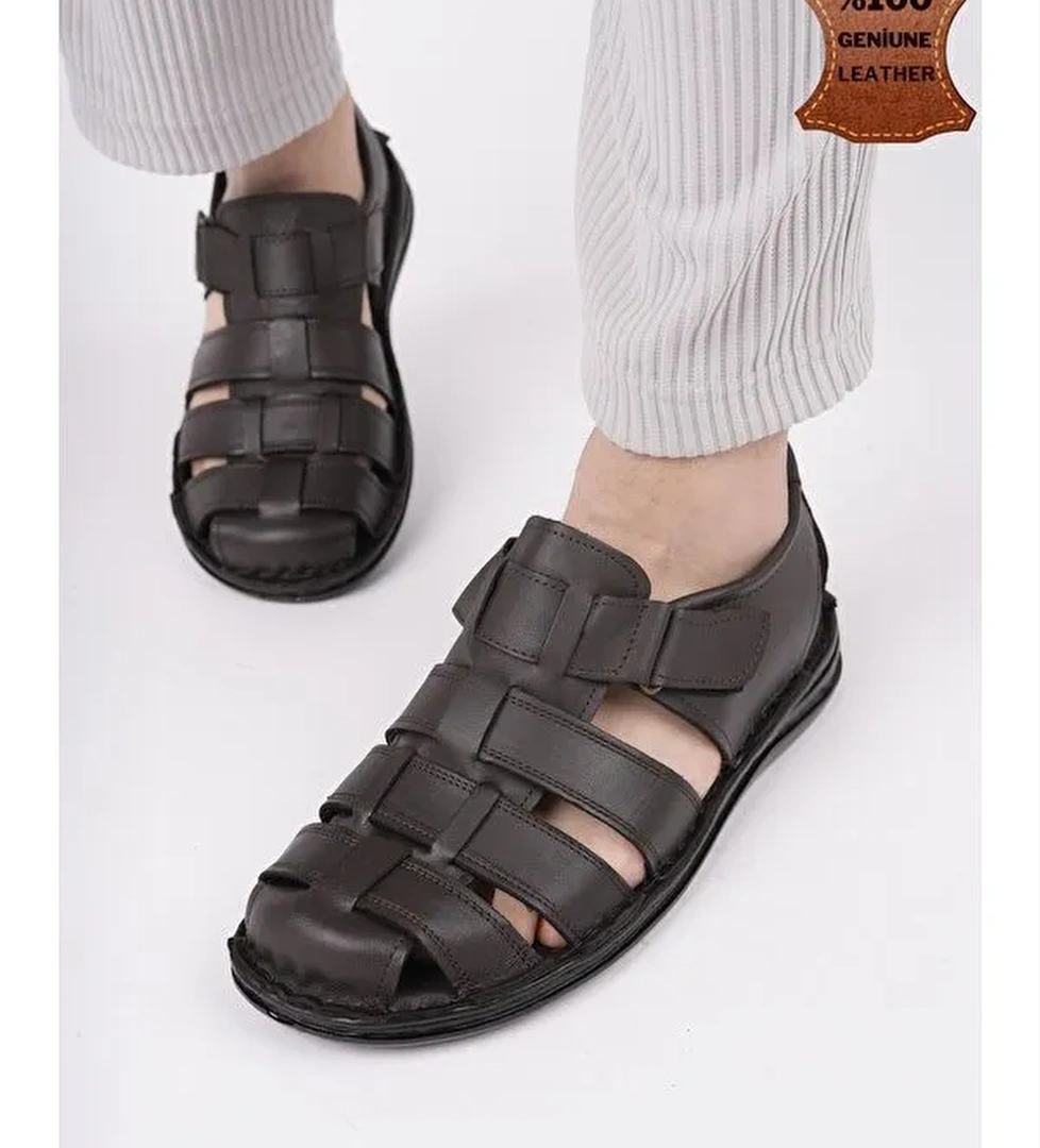 Edinburg Erkek Günlük Hakiki Deri Rahat Yumuşak Taban Ortopedik Sandalet