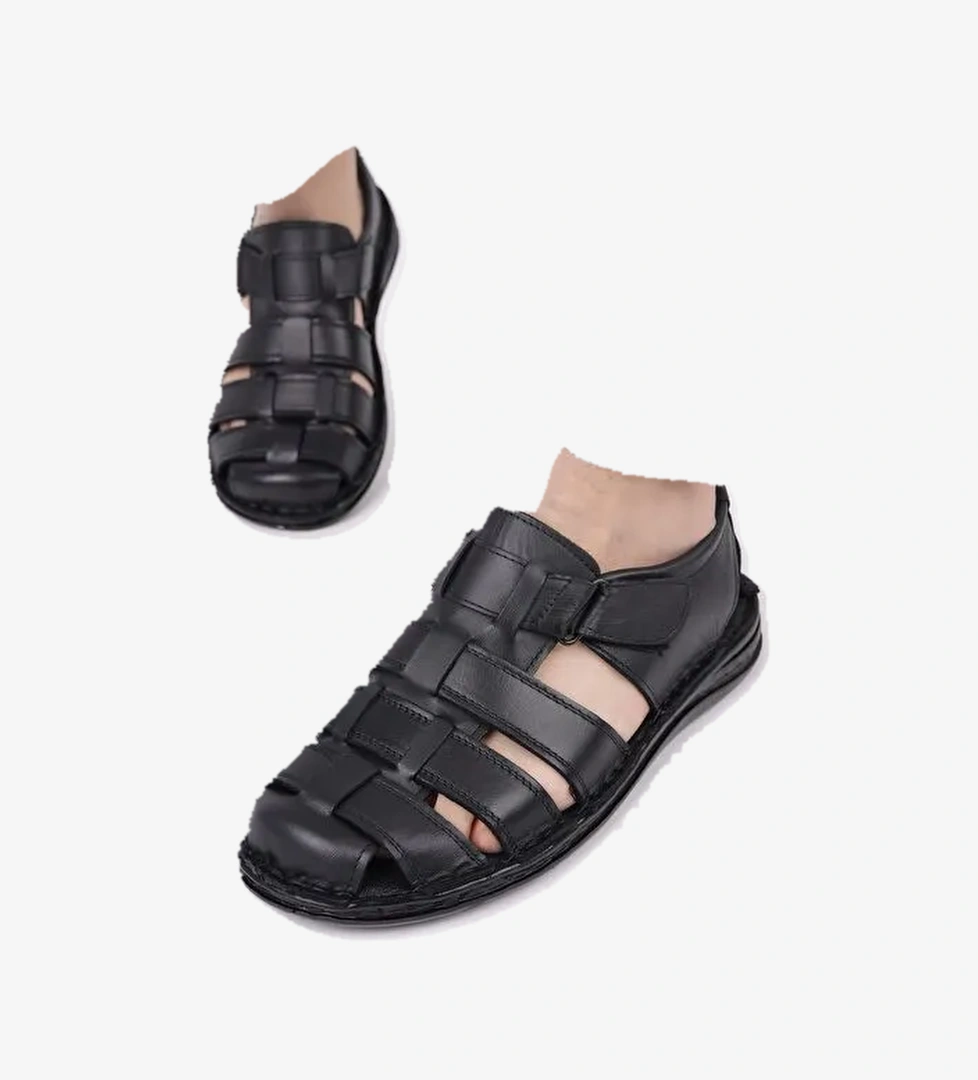 Edinburg Erkek Günlük Hakiki Deri Rahat Yumuşak Taban Ortopedik Sandalet - Görsel 1