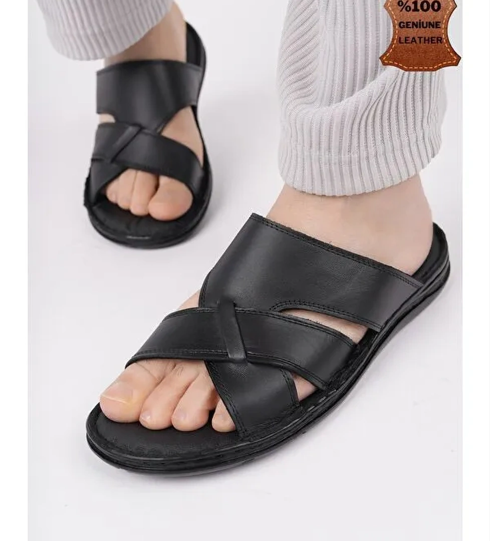 Eco Erkek Günlük Hakiki Deri Rahat Yumuşak Taban Ortopedik Terlik - Görsel 1