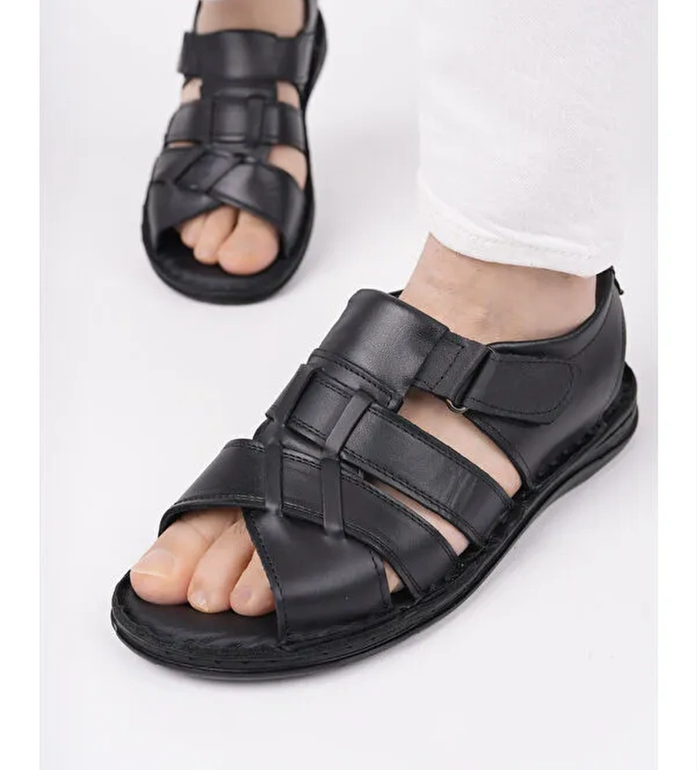 Charles Erkek Günlük Hakiki Deri Rahat Yumuşak Taban Ortopedik Sandalet - Görsel 1