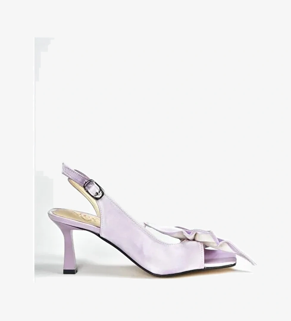 Lila Saten Kurdele Detaylı Kadın Topuklu Ayakkabı K749384904