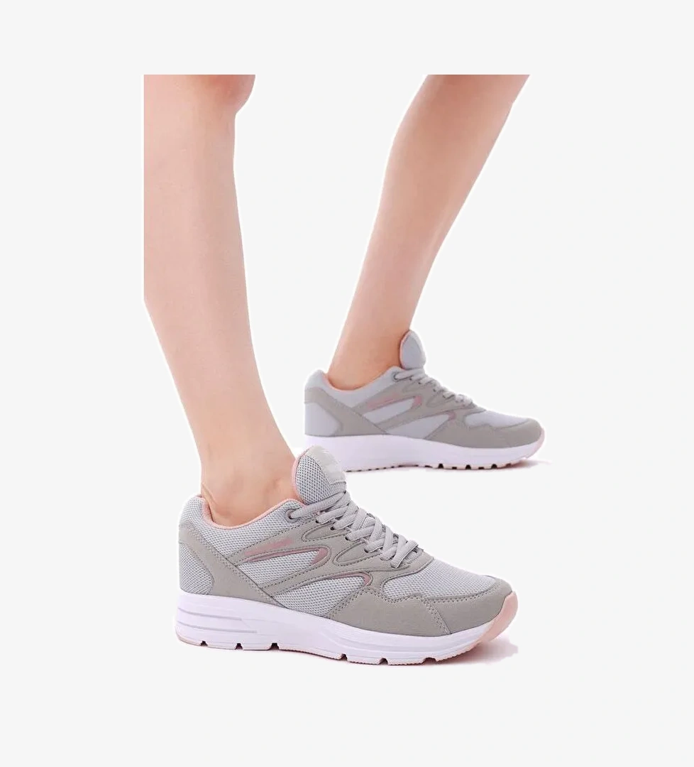 Unisex Buz Pudra Poli Taban Nefes Alabilen Kumaş Bağcıklı Spor Ayakkabı