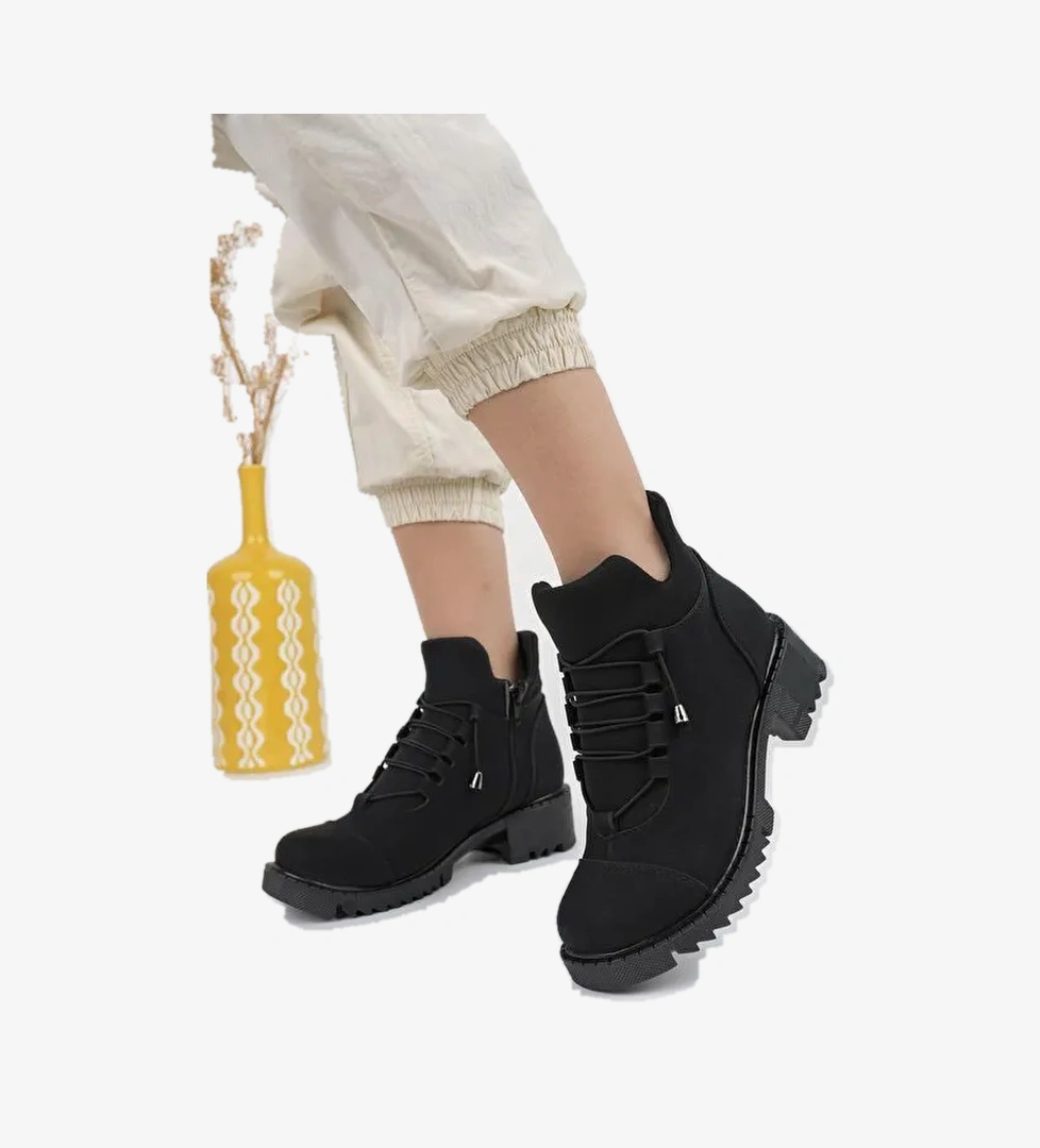 MOLDE Kadın Streç Lastik Bağcıklı Fermuarlı Bot - Görsel 1