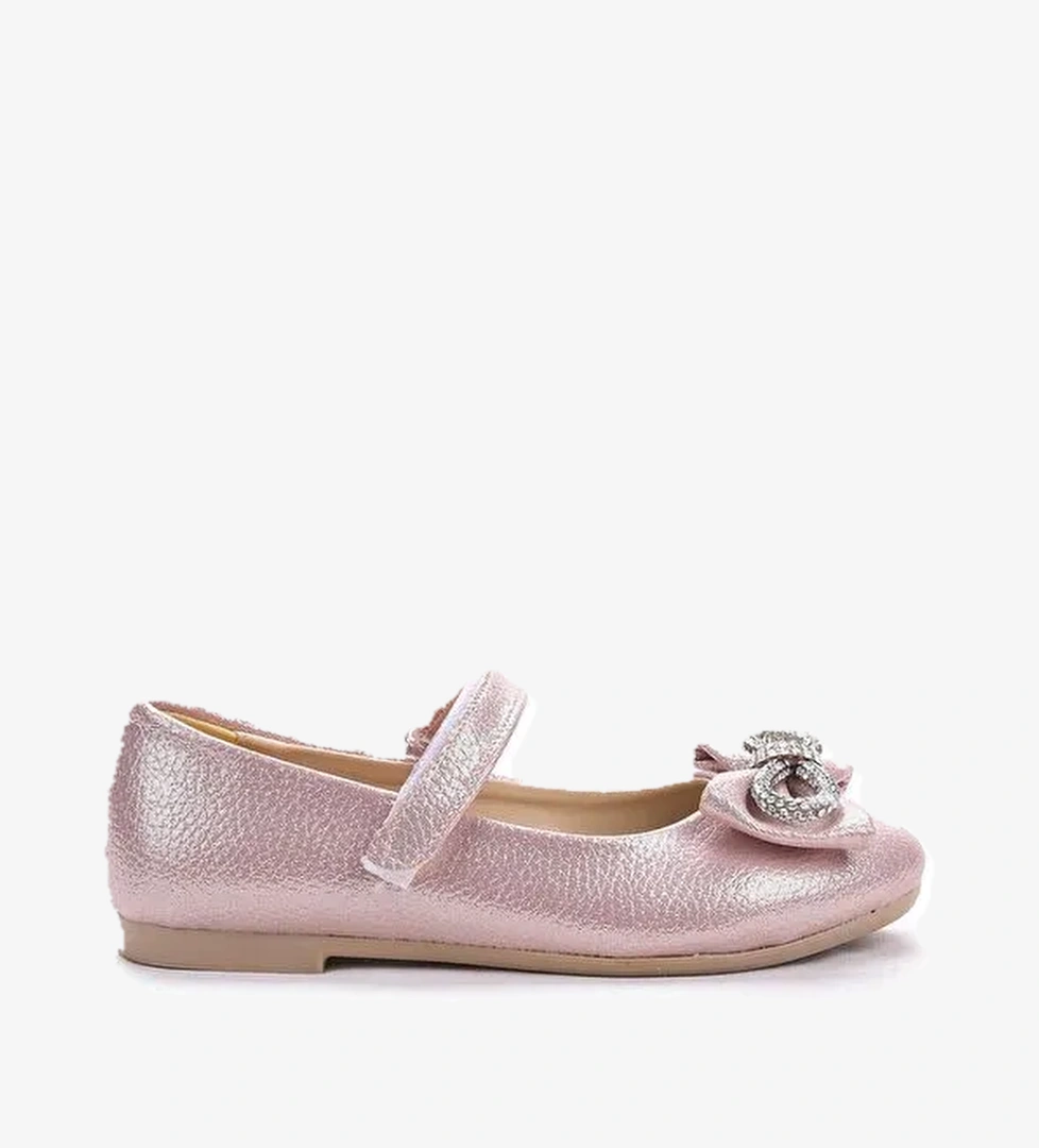 Bowtie Papyon Taşlı Cırtlı Kız Çocuk Babet Ayakkabı