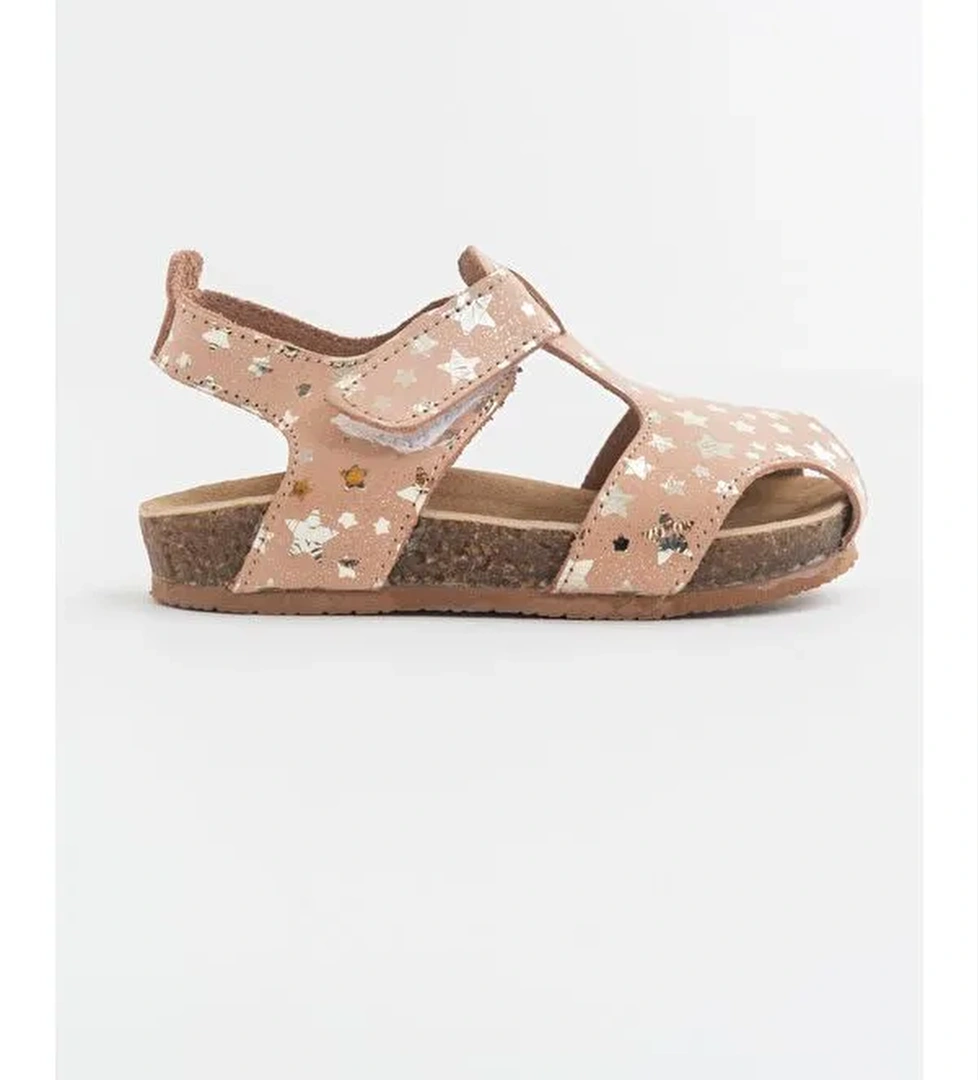 Unisex Çocuk Yıldızlı Pudra Deri Ortopedik Destekli Çocuk Sandalet - Görsel 1