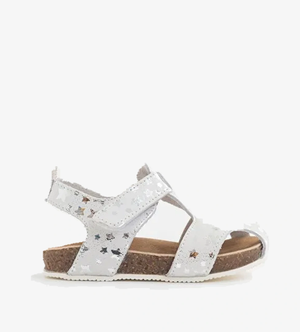 Unisex Çocuk Yıldızlı Gümüş Deri Ortopedik Destekli Çocuk Sandalet