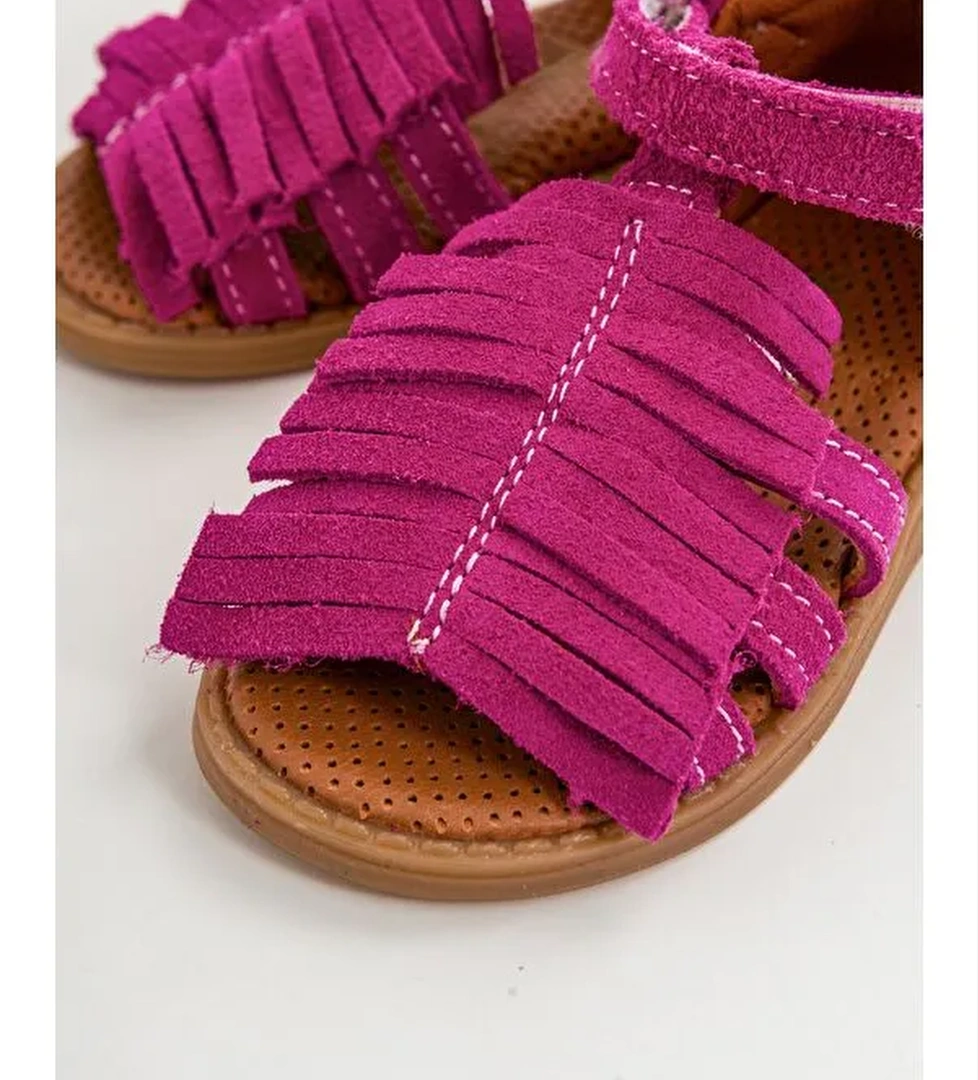 Kız Çocuk Fuşya Deri Ortopedik Destekli Çocuk Sandalet - Görsel 1