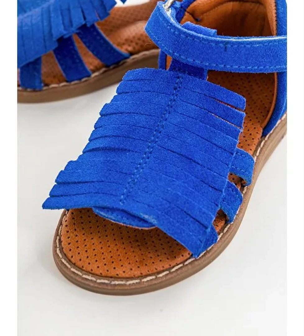 Kız Çocuk Saks Mavi Deri Ortopedik Destekli Çocuk Sandalet