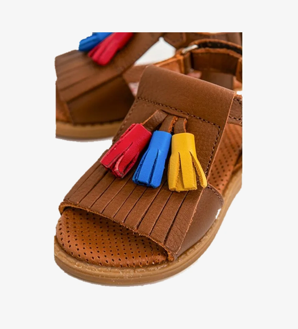 Kız Çocuk Taba Deri Ortopedik Destekli Çocuk Sandalet - Görsel 1