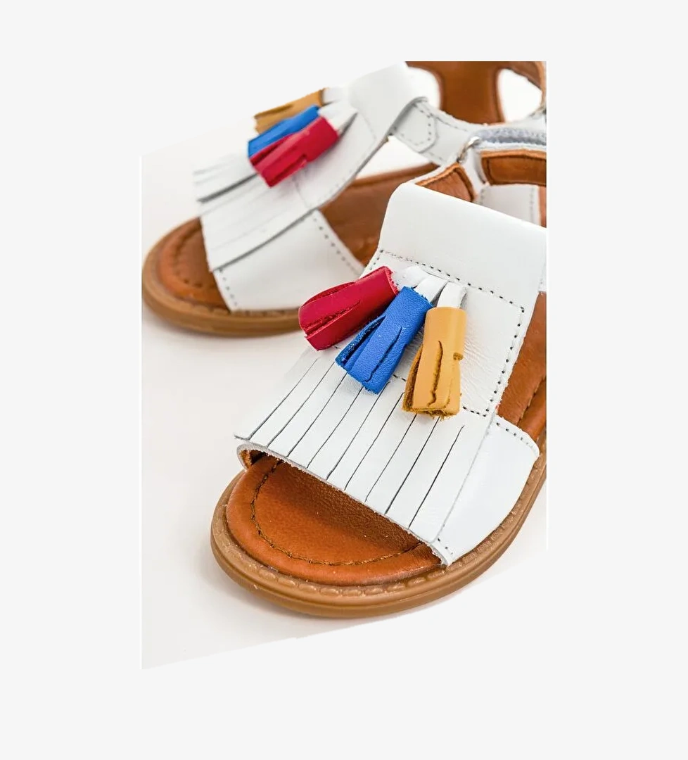 Kız Çocuk Beyaz Deri Ortopedik Destekli Çocuk Sandalet