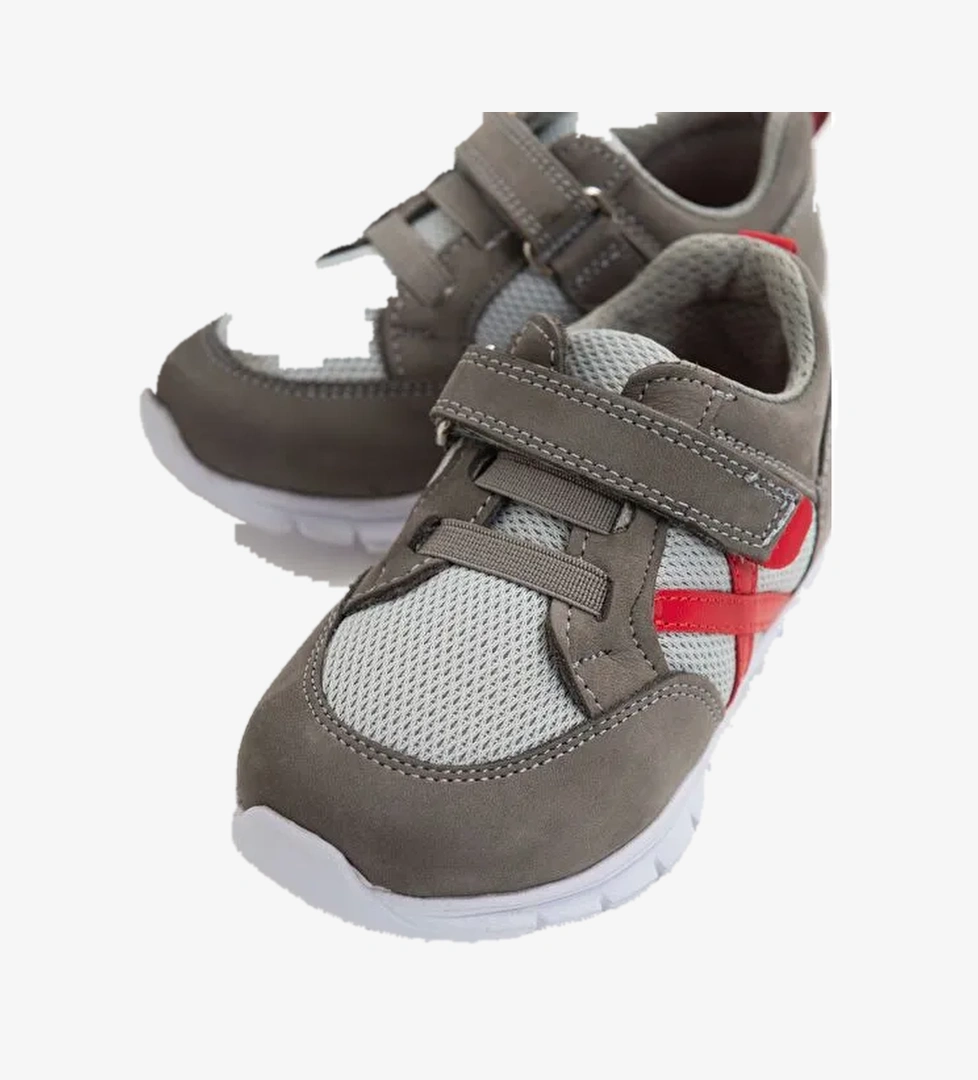 Unisex Çocuk Gri Deri Ortopedik Destekli Spor Ayakkabı - Görsel 1