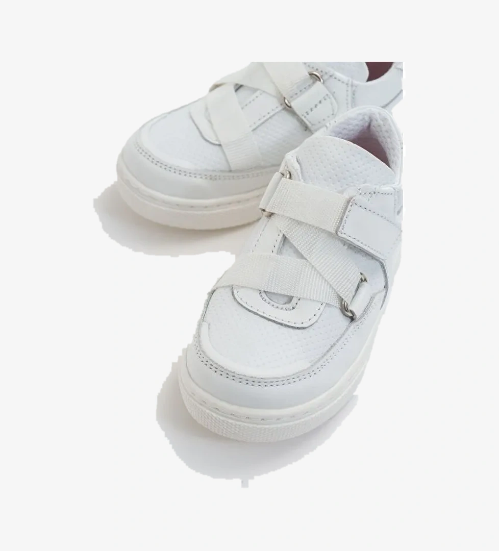 Erkek Çocuk Beyaz Deri Ortopedik Destekli Çocuk Sneaker Ayakkabı
