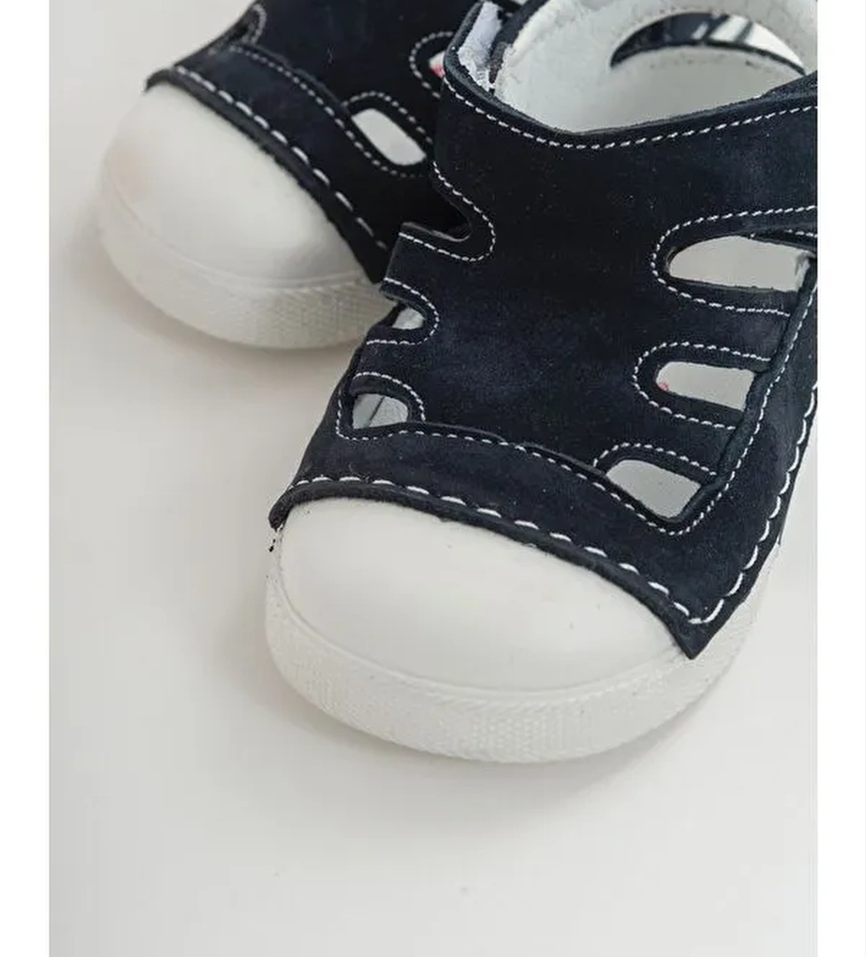 Unisex Çocuk Lacivert Deri Ortopedik Destekli İlk Adım Ayakkabı - Görsel 1