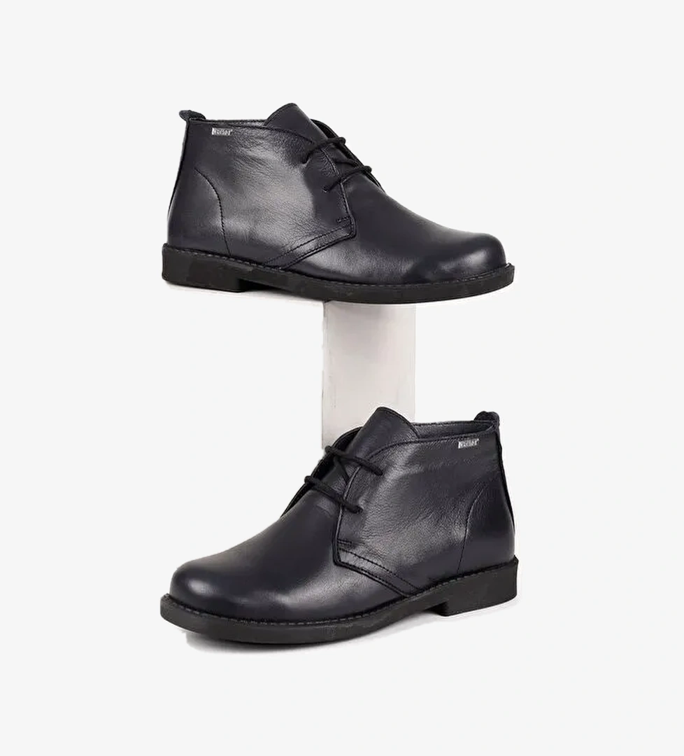 LACİVERT Hakiki Deri Geniş Burun Lord Kalıp Kauçuk Taban Bağcıklı Kadın Günlük Bot 51423